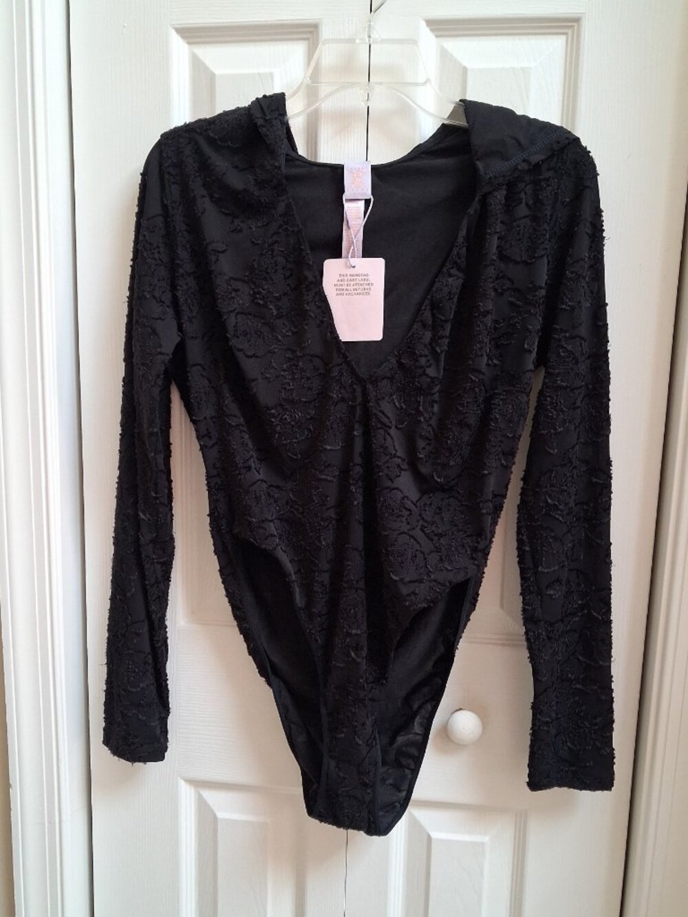 NWT SAVAGE X FENTY by RIHANNA Black Hooded V-Neck Embroidered Bodysuit  sz XL